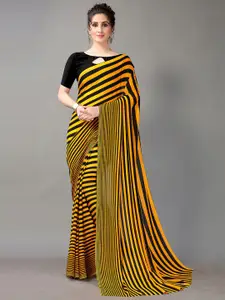Shaily Yellow & Black Striped Poly Georgette Saree