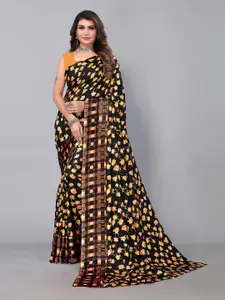 Shaily Black Floral Poly Georgette Saree