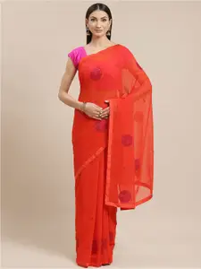 Shaily Red Ethnic Motifs Pure Georgette Saree