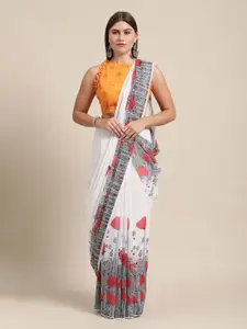 Shaily White Floral Pure Georgette Saree