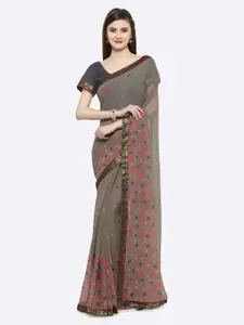Shaily Grey & Pink Polka Dot Pure Georgette Saree