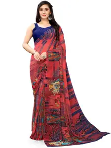 Shaily Multicoloured & Pink Floral Pure Georgette Saree