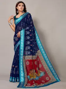 Shaily Navy Blue Ethnic Motifs Silk Blend Saree
