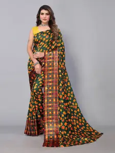 Shaily Green Floral Poly Georgette Saree