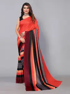 Shaily Red Striped Poly Georgette Saree