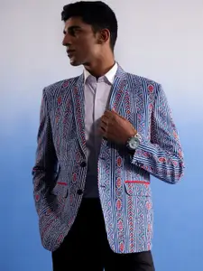 SHVAAS by VASTRAMAY Printed Pure Cotton Slim Fit Single Breasted Blazer