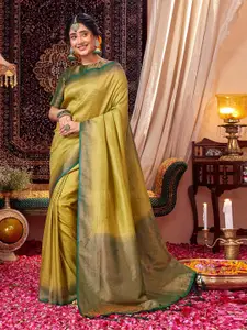 Satrani Olive Green & Gold-Toned Art Silk Fusion Saree