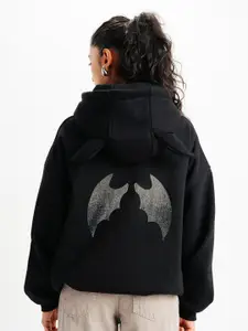 FREAKINS Black Embellished Batman Hood Pullover Sweatshirt