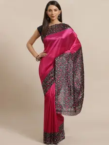 Varanga Pink & Black Art Silk Dabu Saree