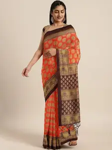 Varanga Orange & Gold-Toned Ethnic Motifs Zari Art Silk Mysore Silk Saree