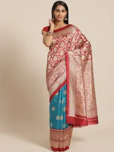Varanga Blue & Maroon Floral Art Silk Mysore Silk Saree