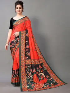 Shaily Red Floral Poly Georgette Saree