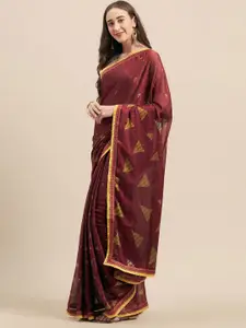 Shaily Magenta & Gold-Toned Poly Georgette Saree
