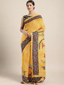 Shaily Yellow Floral Silk Blend Saree
