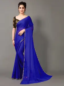 Shaily Blue Embellished Poly Chiffon Saree