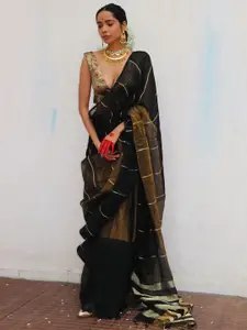 Chidiyaa Black & Gold-Toned Linen Blend Saree