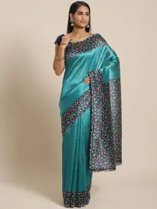 Varanga Blue & Purple Floral Art Silk Dabu Saree