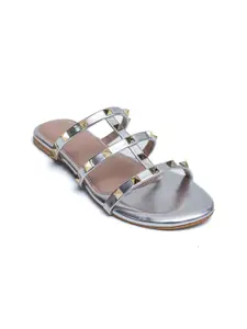 Dapper Feet-Fancy Nancy Women Silver-Toned Embellished Fashion Flats