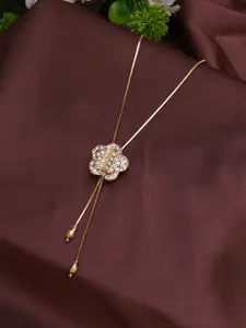 Mali Fionna Gold-Plated CZ-Stone Studded Flower-Shape Pendant With Chain