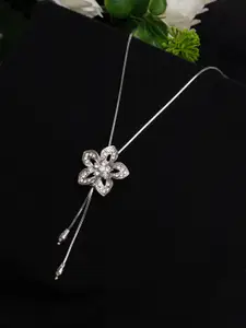 Mali Fionna Silver-Plated CZ-Stone Studded Flower-Shape Pendant With Chain