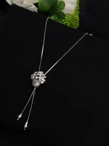 Mali Fionna Silver-Plated CZ-Stone Studded Floral-Shape Pendant With Chain
