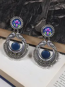 FIROZA Blue & Silver-Toned Circular Chandbalis Earrings