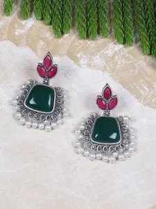 FIROZA Rose & Green Geometric Drop Earrings