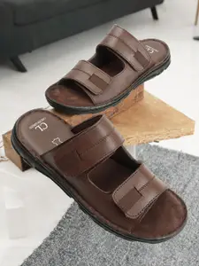 Carlton London Men Brown Leather Comfort Sandals