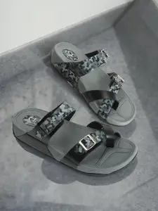 Carlton London Men Black & Grey Comfort Sandals