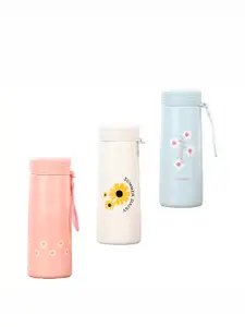 WELOUR Pink & White 3 Pieces Glass Water Bottles 400ml
