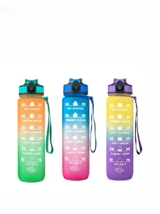 WELOUR Green & Purple 3 Pieces Glass Printed Water Bottle