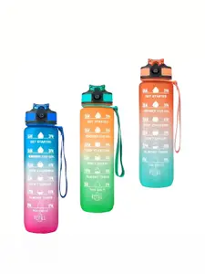WELOUR Blue 3 Pieces Glass Solid Water Bottle 1 L