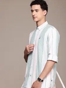 Nautica Pure Cotton Classic Fit Opaque Striped Casual Shirt
