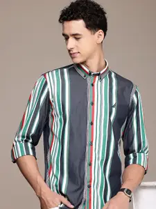 Nautica Pure Cotton Slim Fit Opaque Striped Casual Shirt