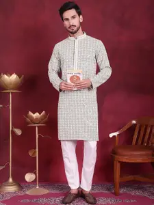 Anouk Green Geometric Embroidered Sequinned Kurta With Pyjamas