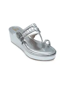Dapper Feet-Fancy Nancy Silver-Toned Embellished Party Platform Sandals