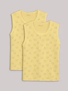 Kanvin Girls Yellow Pack of 2 Printed Thermal Tops