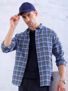 Hardsoda by The Indian Garage Co Men Blue Slim Fit Checked Casual Shirt
