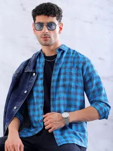 Hardsoda by The Indian Garage Co Men Blue Slim Fit Checked Casual Shirt