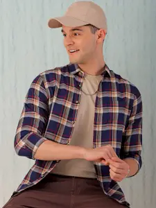 Hardsoda by The Indian Garage Co Men Navy Blue Checked Casual Shirt