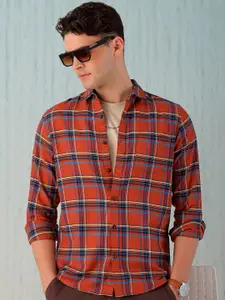 Hardsoda by The Indian Garage Co Men Rust Checked Casual Shirt