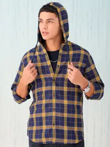 Hardsoda by The Indian Garage Co Men Navy Blue Checked Casual Shirt