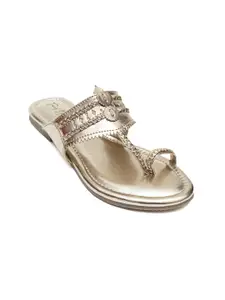 Dapper Feet-Fancy Nancy Women Gold-Toned Textured Fashion Flats