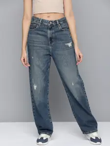 Levis Women Pure Cotton Straight Fit Mildly Distressed High Rise Jeans