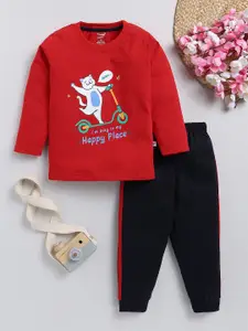 Toonyport Boys Red Printed T-shirt with Trousers