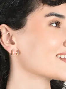 ToniQ Gold-Plated CZ Stone Studded Geometric Studs Earrings