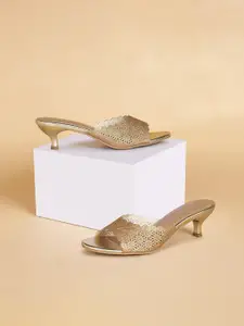 Forever Glam by Pantaloons Gold-Toned PU Kitten Sandals
