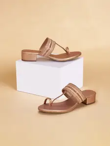Forever Glam by Pantaloons Rose Gold PU Block Sandals
