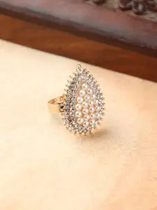 Anouk Gold-Plated Stones Studded & Pearls Beaded  Finger Ring