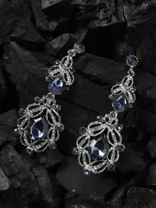 Anouk Silver-Plated Artificial Stones-Studded Drop Earrings
